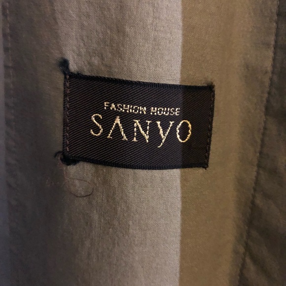 Vintage SANYO grayish green tailored cover button front Trench Coat 🧥 Size L - Picture 8 of 10